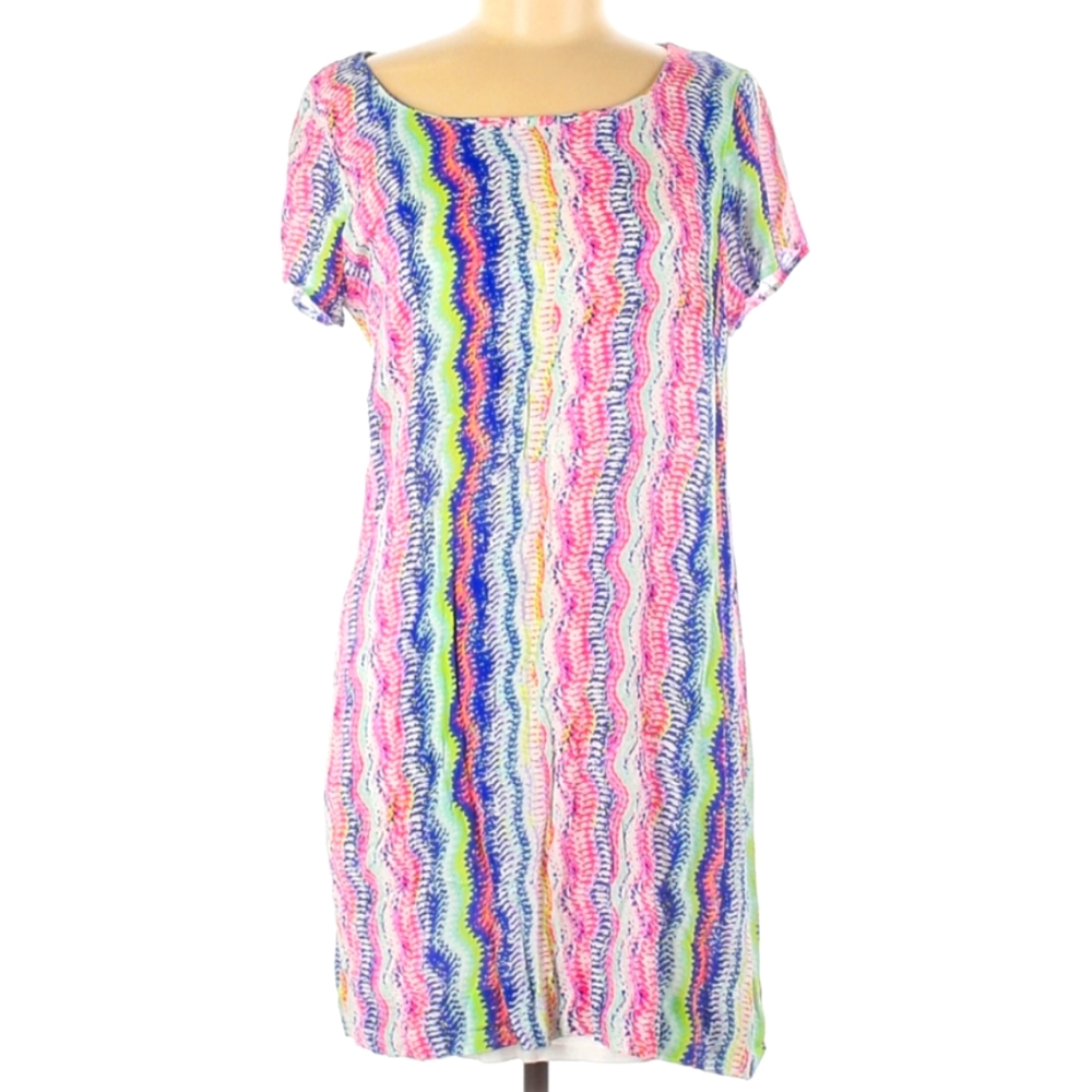 Ella Moss Rainbow Striped With Slipdress Short Sleeve Shift Mini Dress
